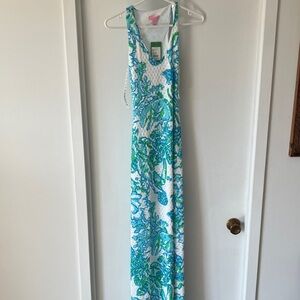 Lilly Pulitzer White Maxi Dress with Blue and Green Floral Print
